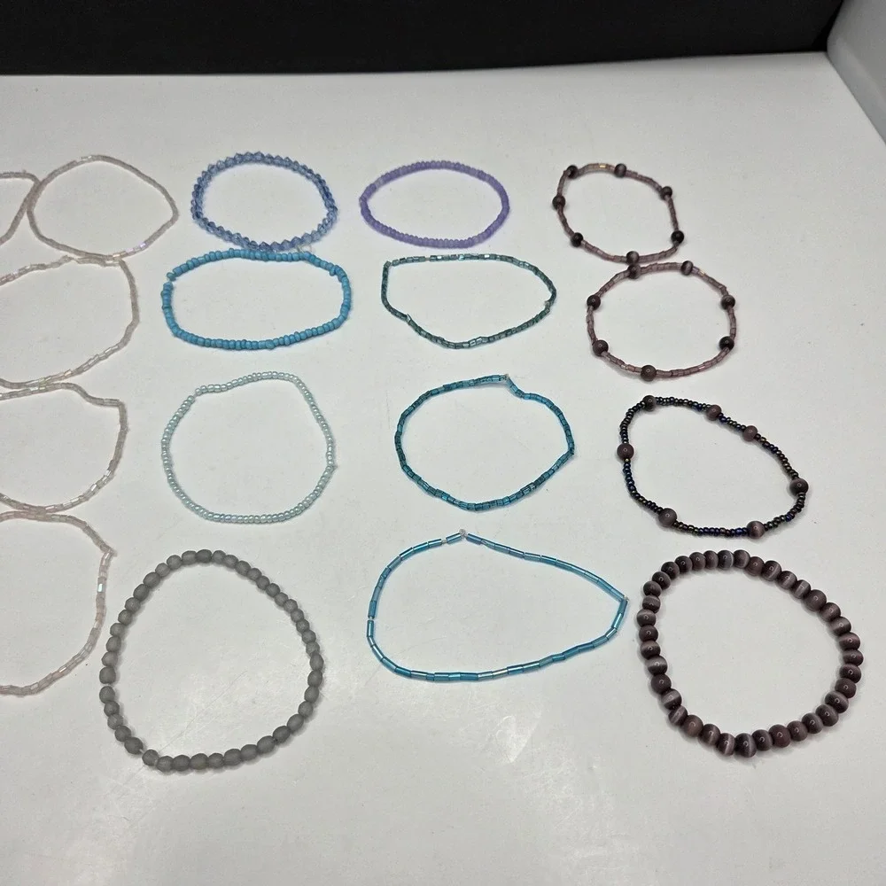 Unbranded Beaded Stretch Bracelet Lot 20pc Multicolor Seed Bead Cats Eye Glass